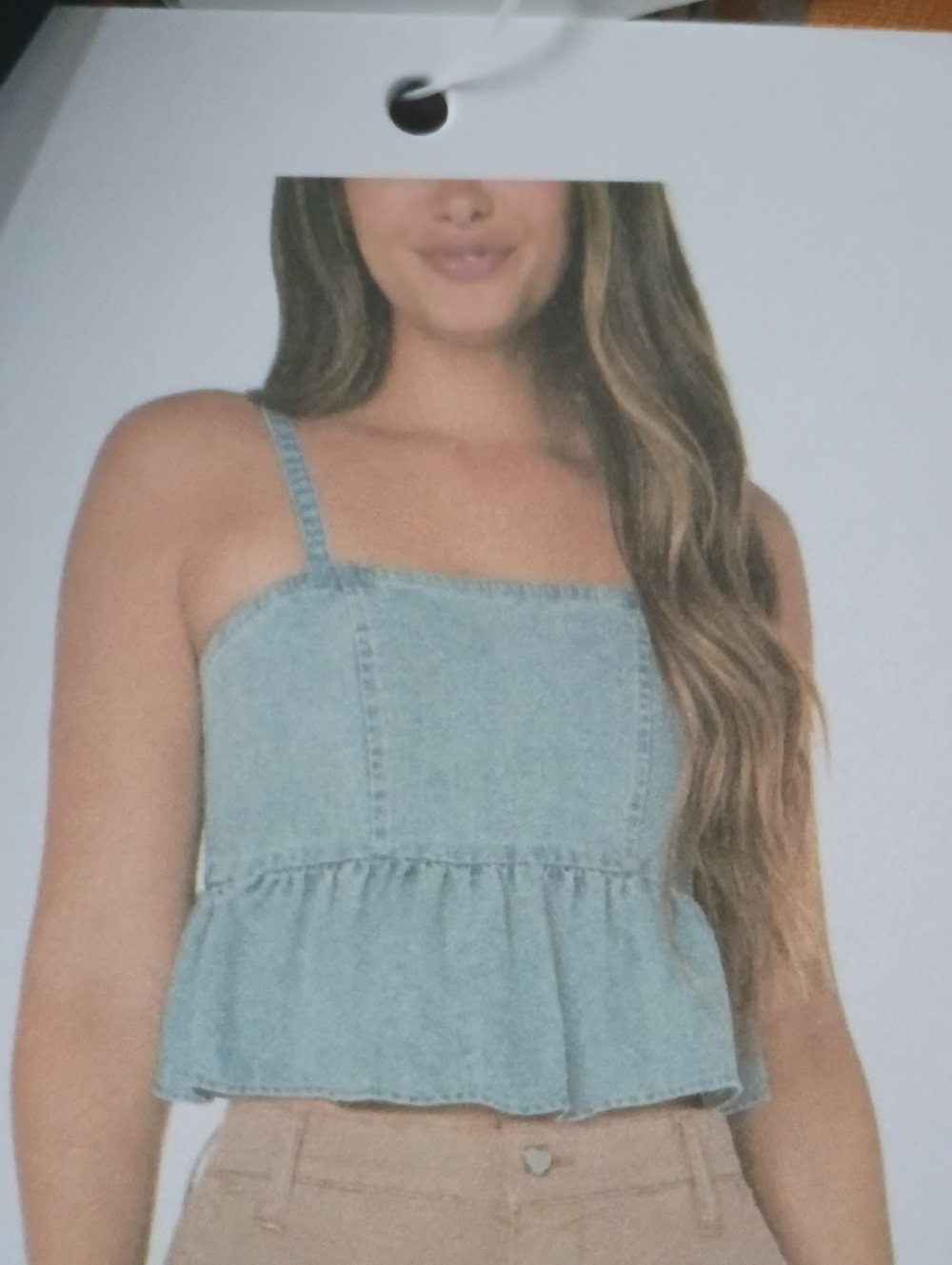 Celebrity Pink Light Wash Denim Peplum Cami Top - Light Blue